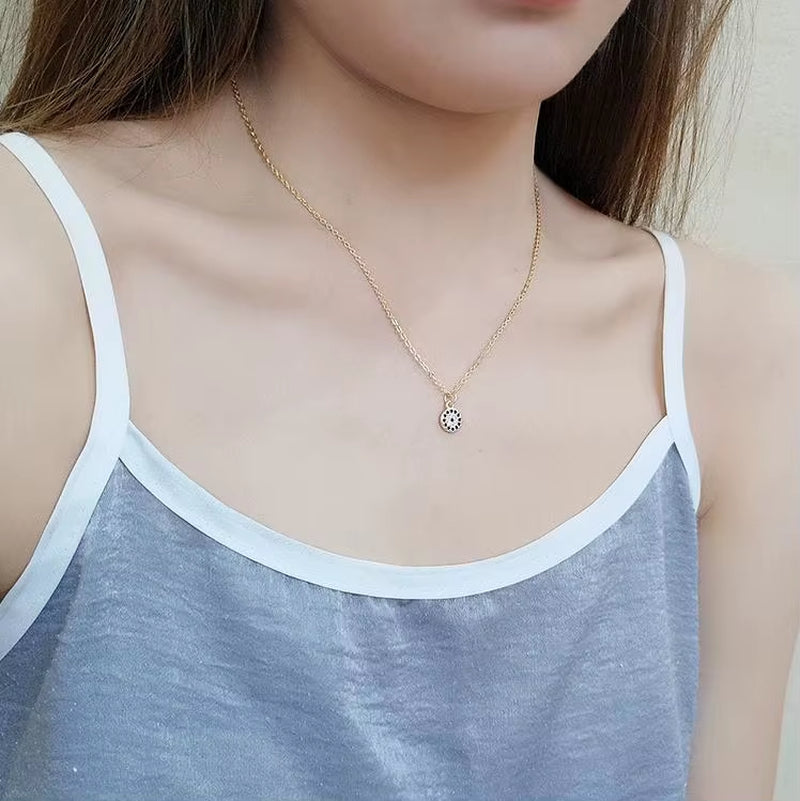 Genuine 925 Sterling Silver Necklace Turkey round Evil of Eye Necklaces AAA CZ for Women Link Chain Jewelry KLTN021