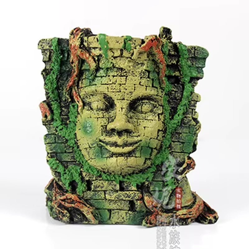Artificial Resin Ancient Egyptian Pharaoh Sphinx Ruins Roman Style Face Pillar Statue Aquarium Decorations Fish Tank Ornament