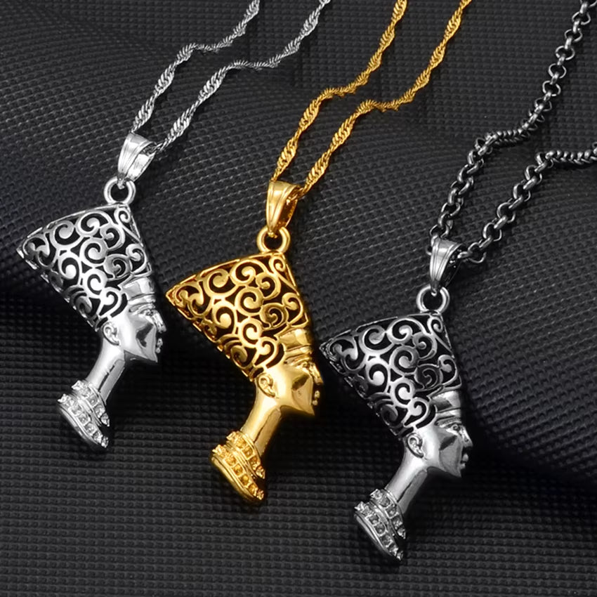 Ancient Egyptian Queen Pendant Necklaces Women Ancient Egypt Nefertiti Head Wholesale African Jewelry @191906
