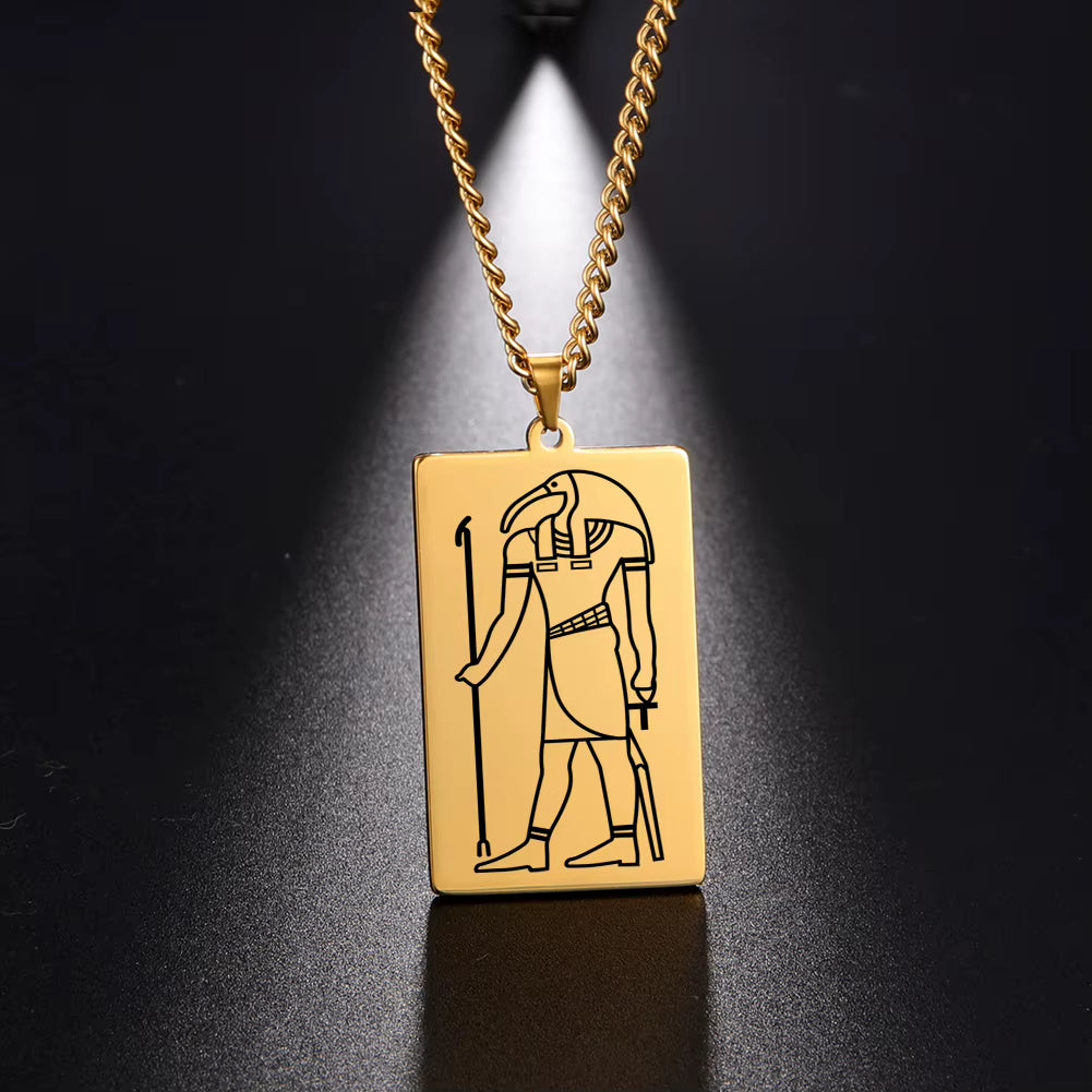 Gold Plated 15 Egyptian God Talisman Pendant Men Women Necklace Egypt God of Magic Wisdom Thoth Ibis-Head Amulet Jewelry Gifts