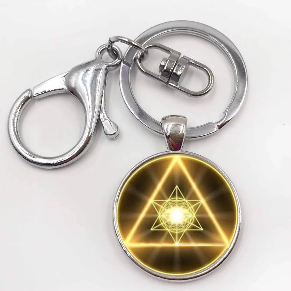 Gold Sacred Geometry Cabochon Glass Tibet round Chain Pendant Necklace HZ1