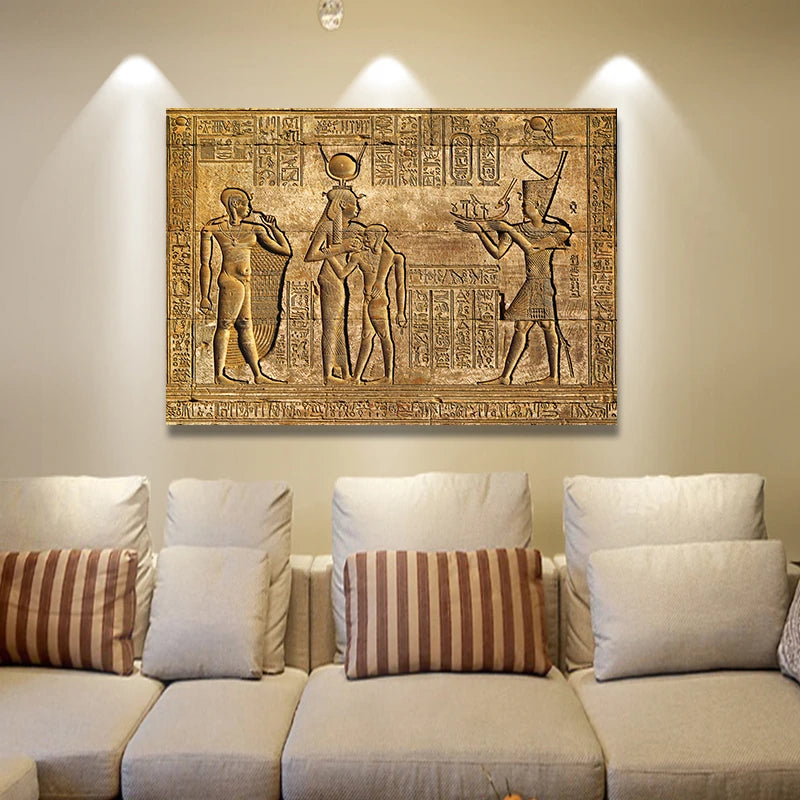 Egyptian Hieroglyphs Fresco Canvas Painting Queen Hatshepsut Temple Stone Carving Pharaoh Ancient Egypt Wall Mural Poster Print