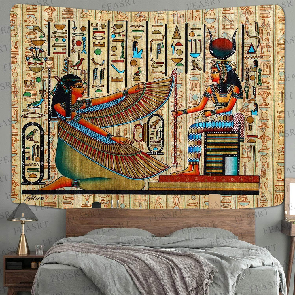 Egyptian Gods Tapestry Ancient Hieroglyphic Tapestry Wall Hanging Tapestries for Home Bedroom Living Room Apartment Dorm Office Decor 80X60 Inches GTQQAY130
