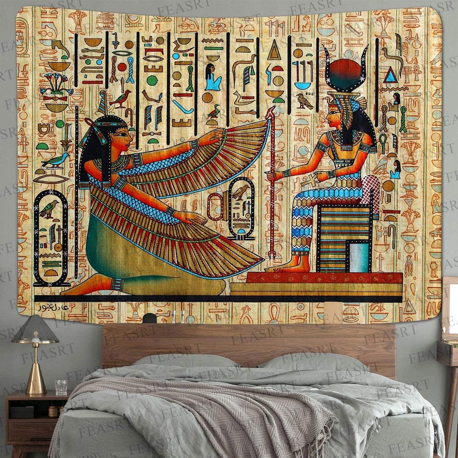 Egyptian Gods Tapestry Ancient Hieroglyphic Tapestry Wall Hanging Tapestries for Home Bedroom Living Room Apartment Dorm Office Decor 80X60 Inches GTQQAY130