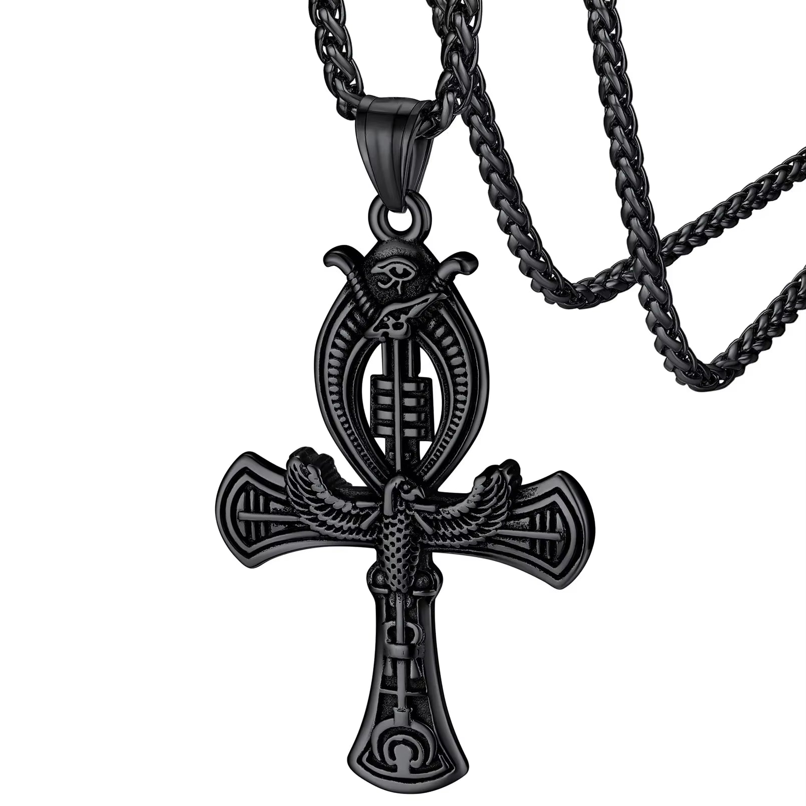 Ancient Egyptian Symbol Necklaces Stainless Steel Eagle Triangle Pyramid Ankh Cross Bastet Anubis Pharaoh Pendant Jewelry