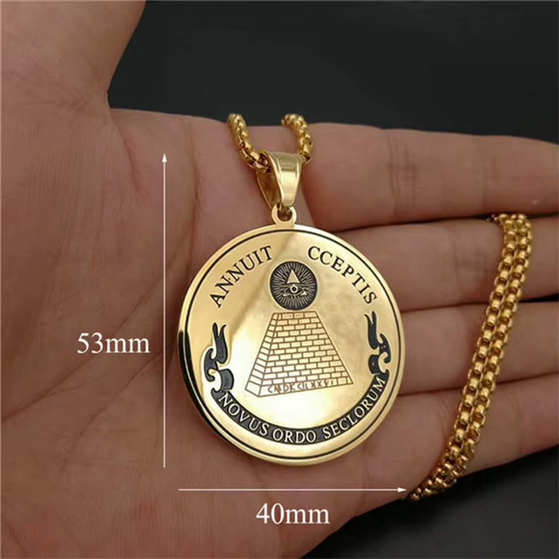 Egyptian Pyramid Evil Eye of Providence Necklaces Pendants Men Women Gold Color Stainless Steel Golden Necklace Egypt Jewelry