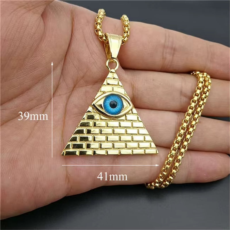 Egyptian Pyramid Evil Eye of Providence Necklaces Pendants Men Women Gold Color Stainless Steel Golden Necklace Egypt Jewelry