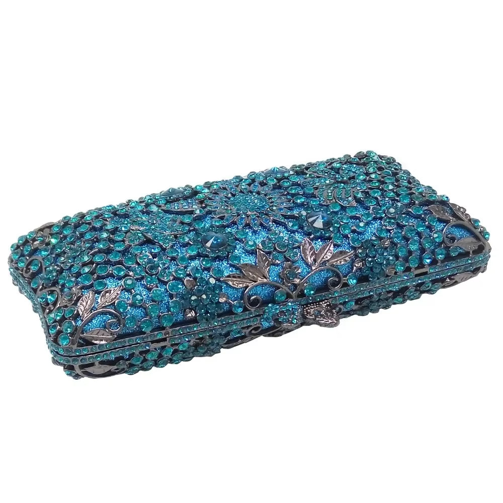 (In Stock) Blue Women Crystal Clutch Evening Bag Bridal Wedding Party Dinner Diamond Minaudiere Handbag Purse