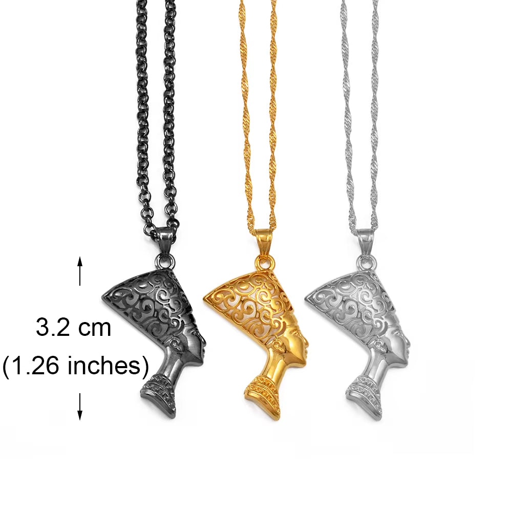 Ancient Egyptian Queen Pendant Necklaces Women Ancient Egypt Nefertiti Head Wholesale African Jewelry @191906
