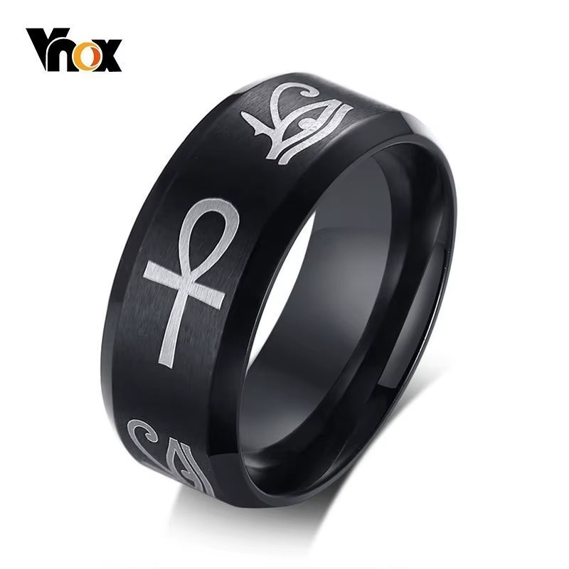 Stainless Steel Egypt Eye of Horus Ankh Cross Rings for Men US Size 7-12