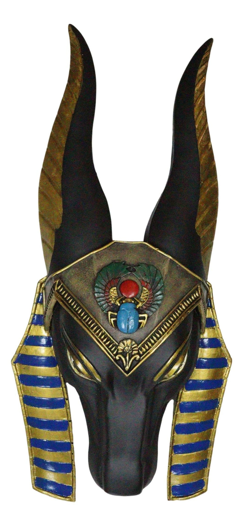 Egyptian God of Afterlife Anubis Head Winged Scarab Bust Wall Plaque Decor 10"H