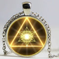 Gold Sacred Geometry Cabochon Glass Tibet round Chain Pendant Necklace HZ1