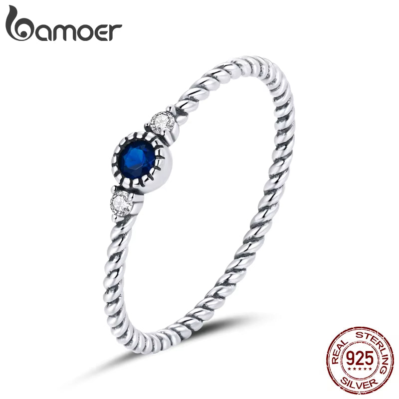 Blue Zircon Finger Rings for Women 925 Sterling Silver Retro Engagement Wedding Jewelry Fashion Accessories SCR693