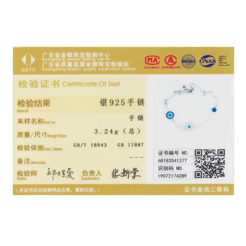 100% 925 Sterling Silver Blue Zircon Evil Eyes Bracelet Guardian Eye Chain for Women Gift Fine Jewelry SCB089