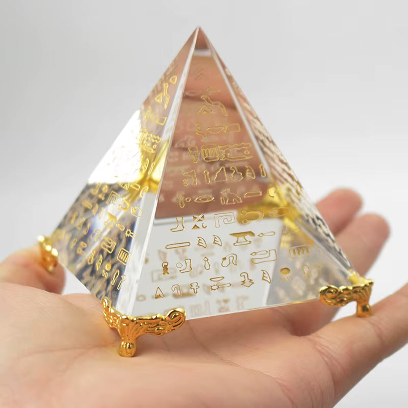 Energy Healing Hollow Crystal Glass Egypt Pyramid Fengshui Figurines Chakra Healing Miniature Home Decoration Accessories