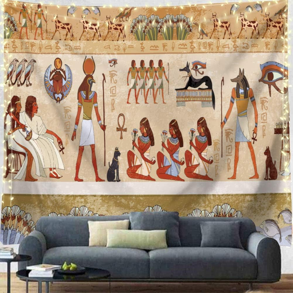 Egyptian Tapestry Wall Hanging Egyptian Ancient Religion Historical Tapestry Backdrop Cloth Egypt Egyptian Character for Home Dorm Living Room Decor. Multi 78X59Inc
