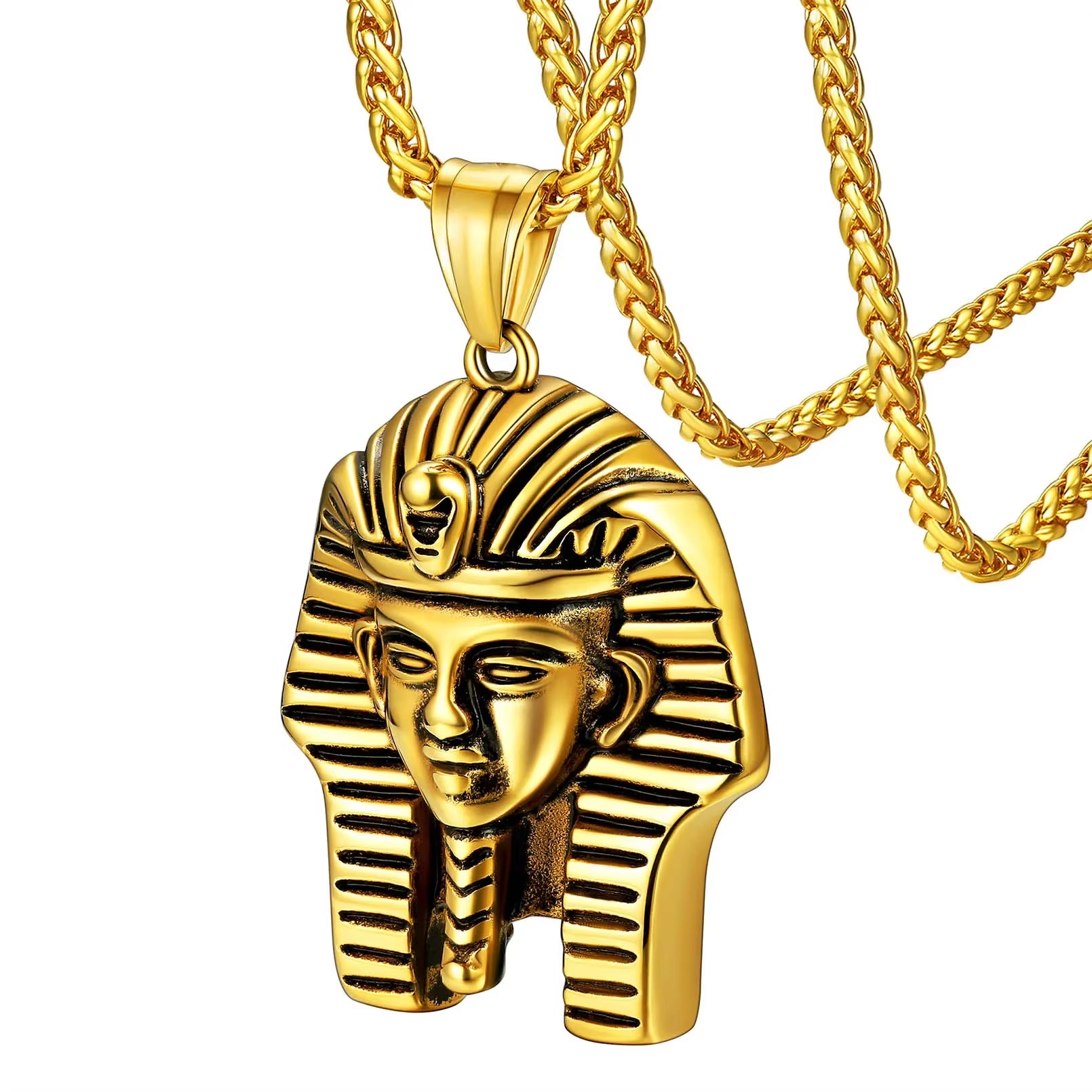 Ancient Egyptian Symbol Necklaces Stainless Steel Eagle Triangle Pyramid Ankh Cross Bastet Anubis Pharaoh Pendant Jewelry