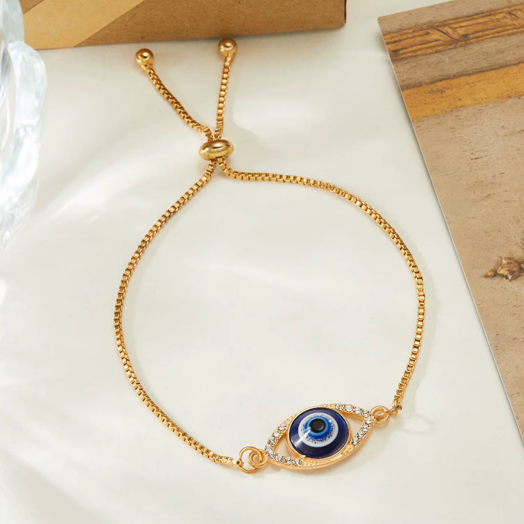 New Fashion Turkish Blue Evil Eye Bracelet for Women Simple Adjustable Lucky Chain Zircon Eye Bracelet Jewelry Birthday Gifts