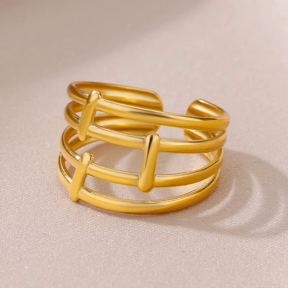 Rings for Women Stainless Steel Evil Eye Gold Color Open Ethnic Ring New Wedding Aesthetic Waterproof Jewelry Accessories Gift