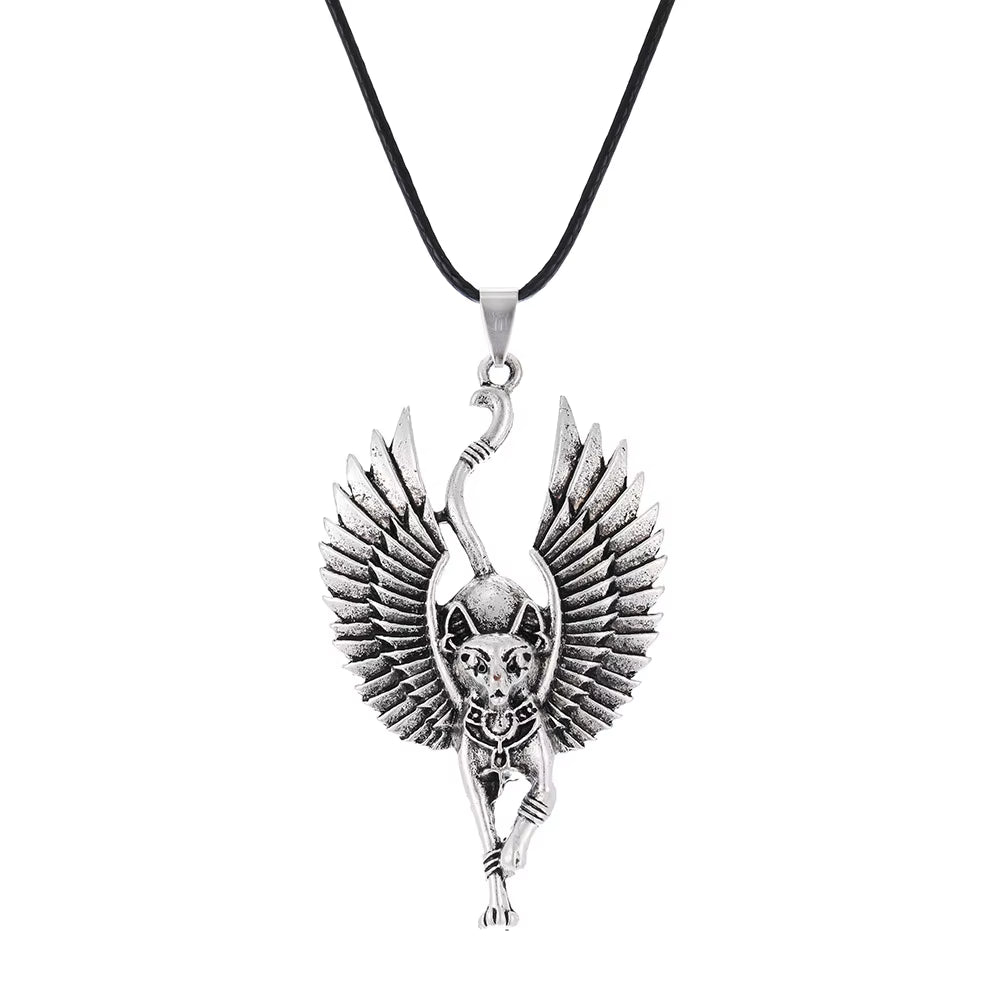 Ancient Egypt Bastet Statue Pendant Necklace Egyptian Sphinx WICCA Pagan Cat Necklaces Women Amulet Jewelry Unisex