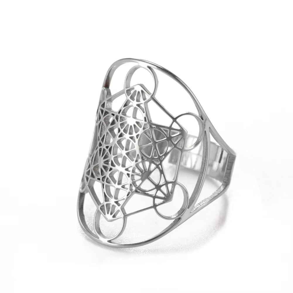 Angel Seal Archangel Metatron Cube Adjustable Ring Stainless Steel Sacred Geometry Rings Amulet Spiritual Jewelry Gifts