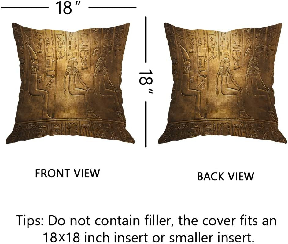 Egyptian Hieroglyphics Throw Pillow Cover Ancient Golden Art Symbol Historical Civilization Cozy Square Cushion Case for Men Women Boys Girls Room Home Decor Cotton Linen 18X18 Inch