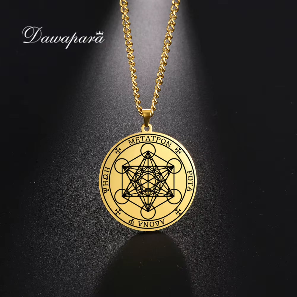 Archangel Metatron Seal Solomon Pendants Necklace for Men Stainless Steel Jewelry Religious Necklaces