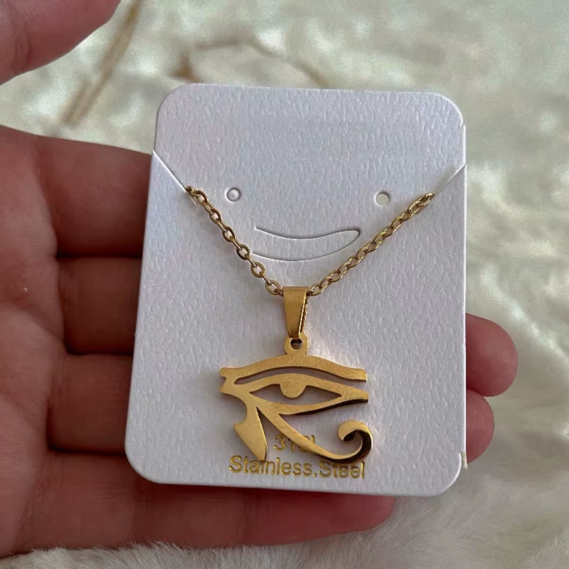 Stainless Steel Ancient Egypt Symbol Necklace Vintage Egyptian Pharaoh Eye of Horus Pendant Necklaces for Women Fashion Jewelry