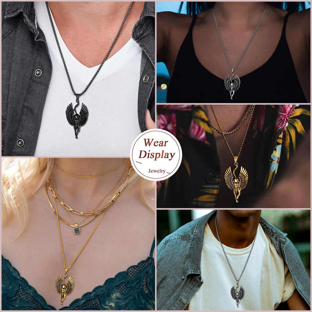 Ancient Egyptian Symbol Necklaces Stainless Steel Eagle Triangle Pyramid Ankh Cross Bastet Anubis Pharaoh Pendant Jewelry