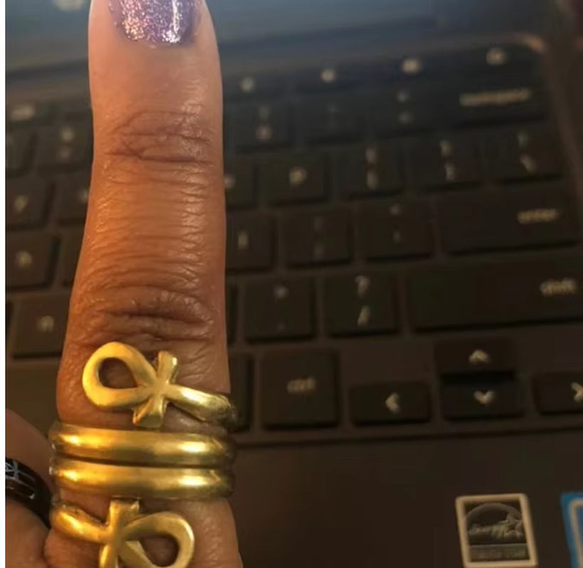 Egyptian Stainless Steel Ankh Cross Rings for Women Men Gold Color Double Key of Life Ring Female Ancient Jewelry Accessories