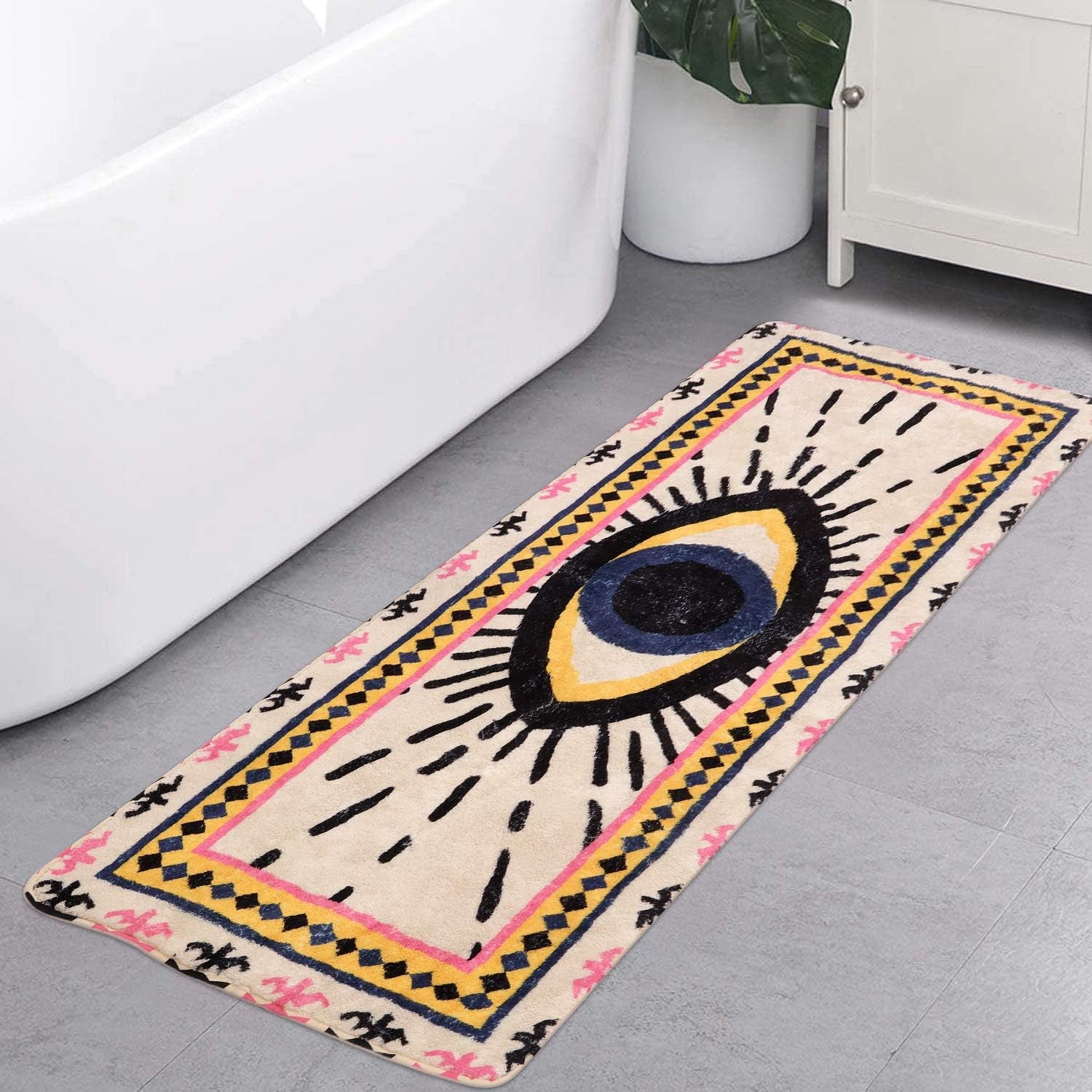 Spirit Eye Bath Rug Runner 2’X5’ Large Non-Slip Vintagethrow Rugs Super Soft Velvet Creative Tribal Floor Carpet for Bedroom Living Room Nursery Decor