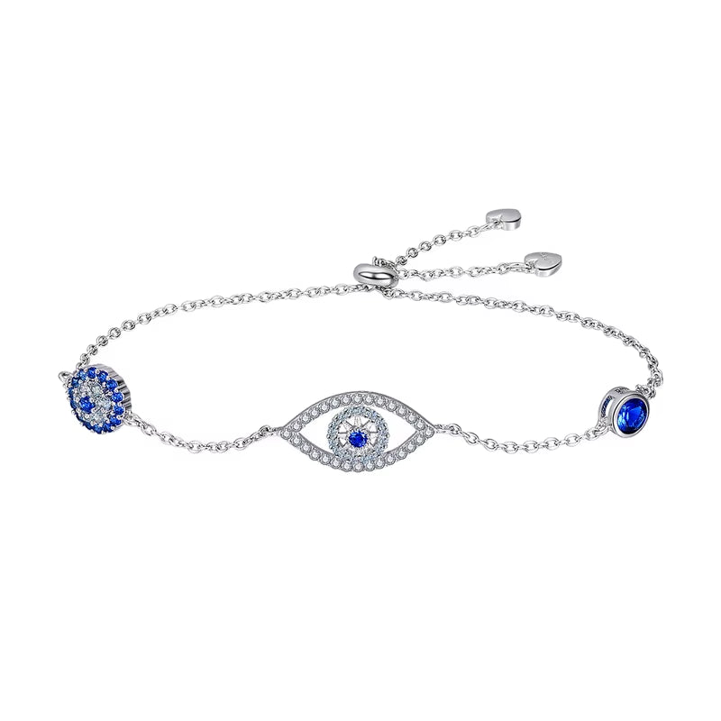 100% 925 Sterling Silver Blue Zircon Evil Eyes Bracelet Guardian Eye Chain for Women Gift Fine Jewelry SCB089