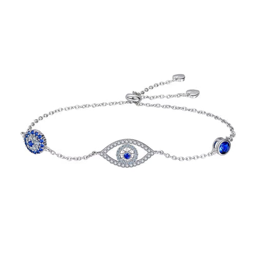 100% 925 Sterling Silver Blue Zircon Evil Eyes Bracelet Guardian Eye Chain for Women Gift Fine Jewelry SCB089