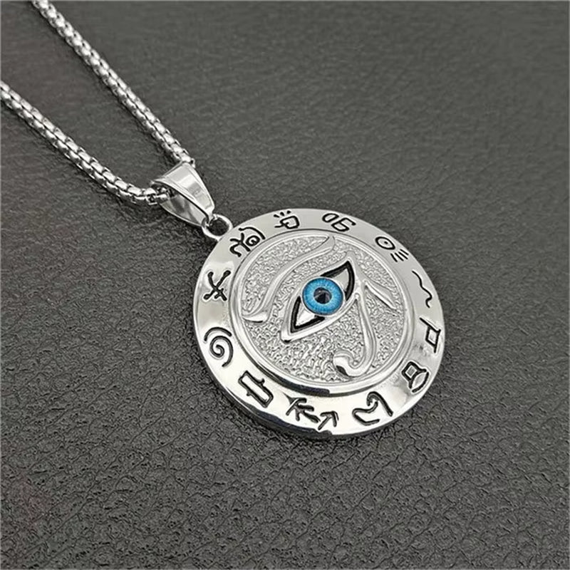Egyptian the Evil Eye of Horus Pendant Necklace for Women/Men Gold Color Stainless Steel Egypt round Jewelry