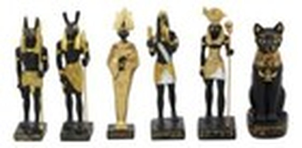 Egyptian Gods Anubis Osiris Seth Horus Bastet Thoth Miniature Statues Set of 6