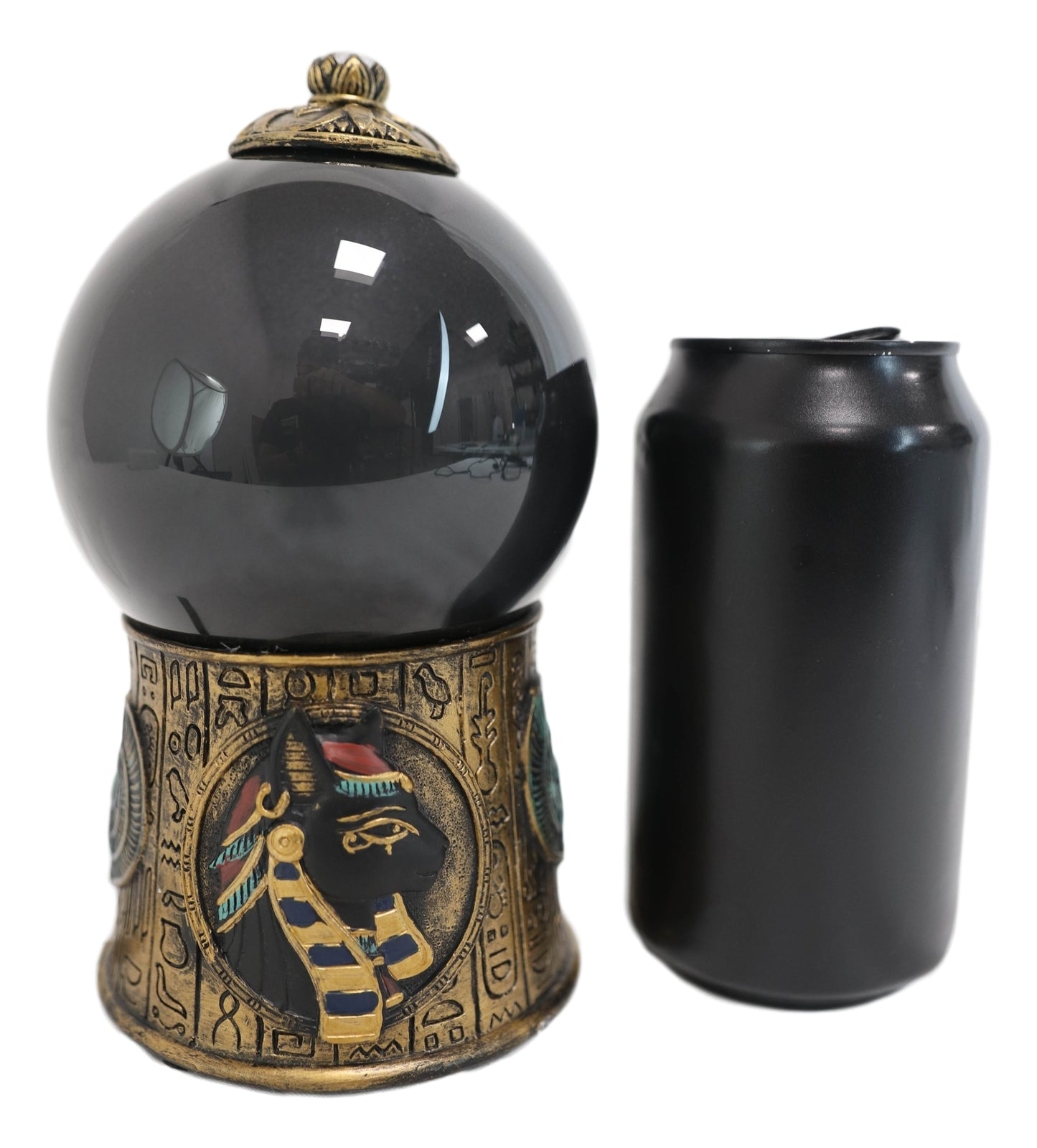 Egyptian Goddess Bastet & Scarab Hieroglyphic Black Sandstorm Gazing Ball Statue
