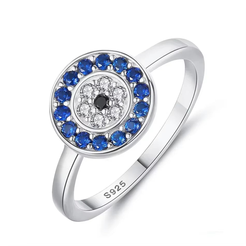 Pure 925 Sterling Silver Rings for Women Lucky Evil Eye Charm Blue CZ Finger Gold Rings Men Engagement Wedding Jewelry