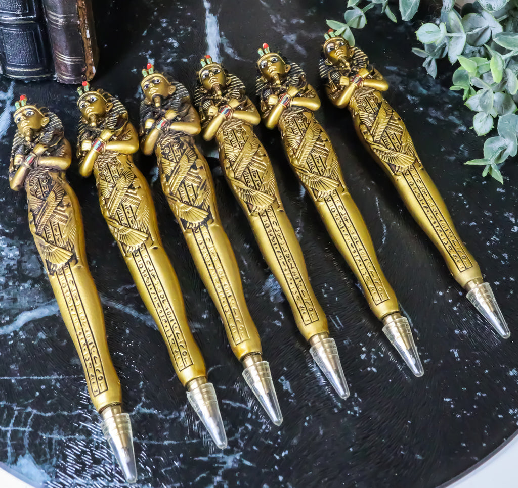 Pack of 6 Egyptian Mask of King TUT Pharaoh Sarcophagus Figurine Ballpoint Pens