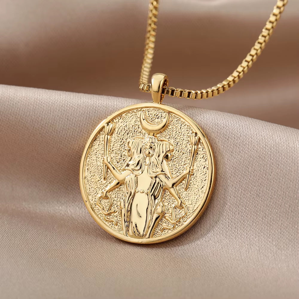 Ancient Mythologic Hecate Necklace for Women Men Greek Athena Aphrodite Pendant Medallion Necklaces Vintage Jewelry Best Gift
