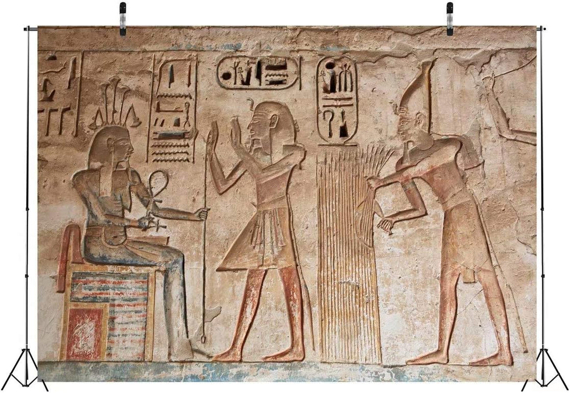 7X5Ft Fabric Wall Painting Backdrop Ancient Egyptian Gods and Hieroglyphs in Wall Painting Egyptian Tomb Phtography Backdrop for Party Decoration Photoshoot Photo Background Props