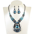 European and American Jewellery Suit, Exotic, Antique, Oil Blue, Blue Jewel Necklace, Water Drop Suit Earring Clavicle Chain