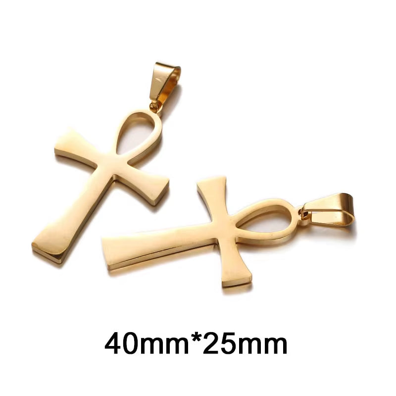 10Pcs/Lot Egypt Symbol Stainless Steel Charm Ankh Pendant Charms Fit Necklace DIY Jewelry Making