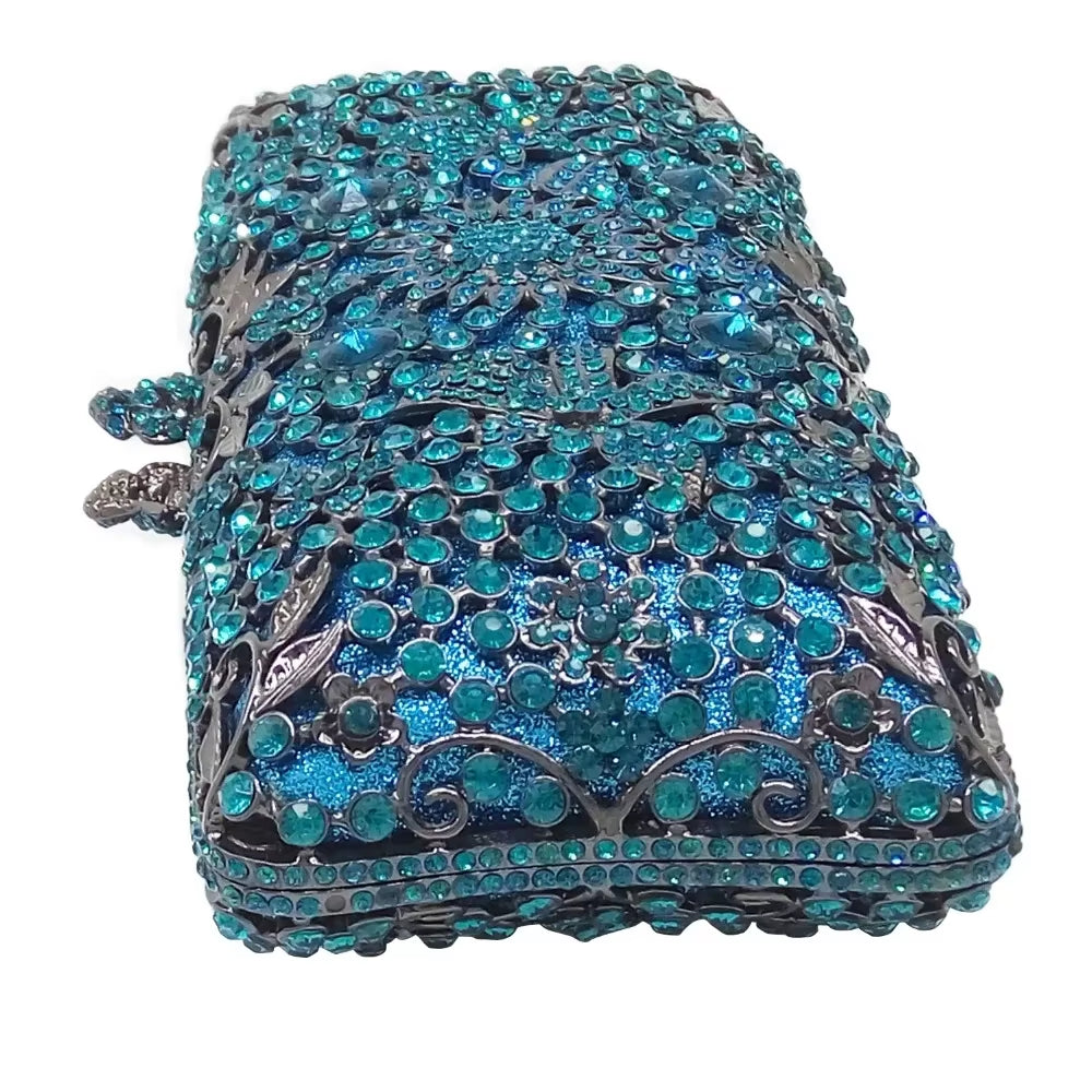 (In Stock) Blue Women Crystal Clutch Evening Bag Bridal Wedding Party Dinner Diamond Minaudiere Handbag Purse