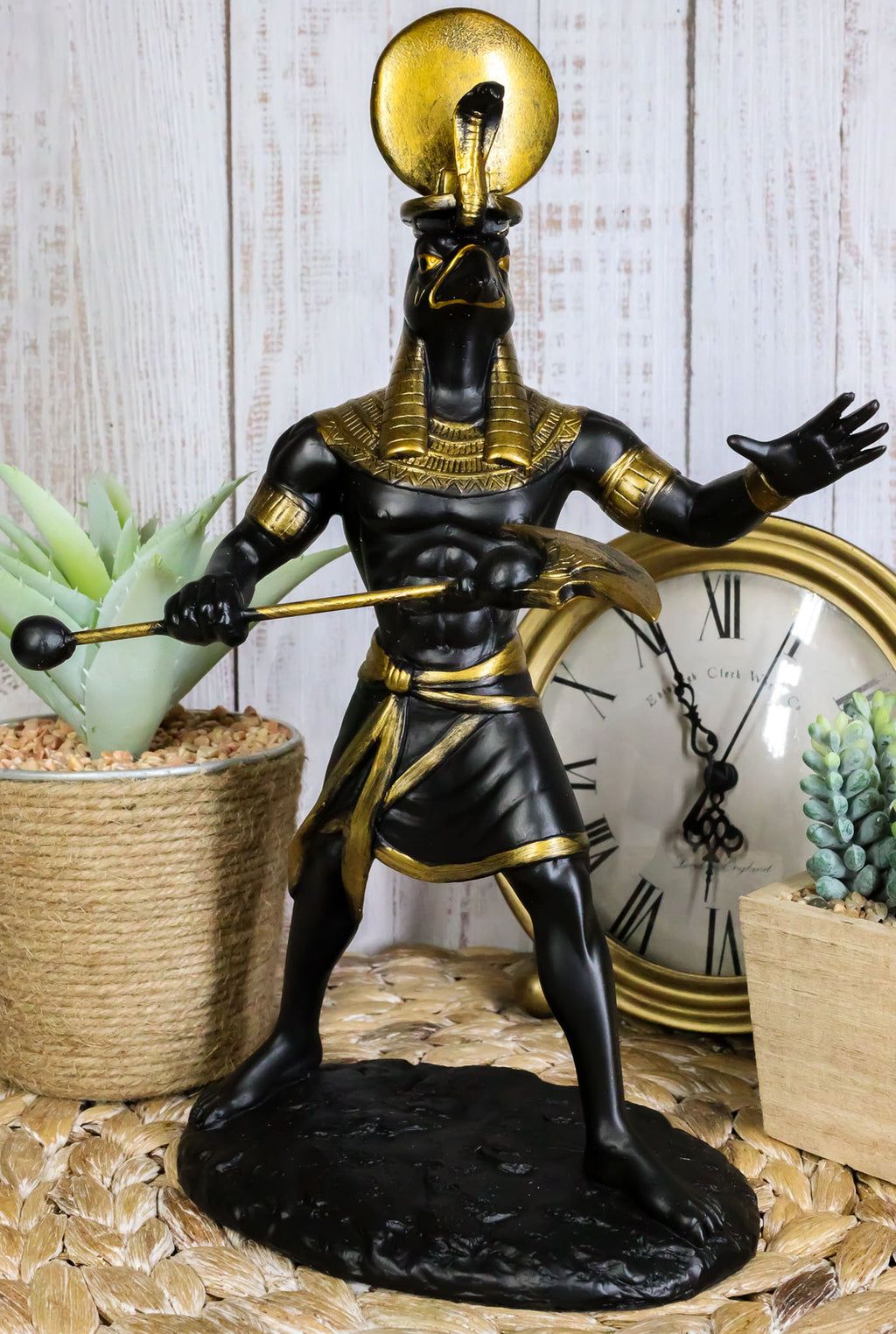 Egyptian God Horus Ra with Sun and Uraeus Disc Statue Deity of Sun War and Sky