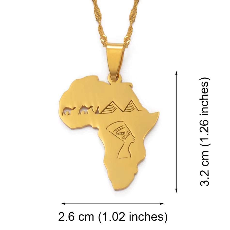 Africa Map with Egyptian Queen Nefertiti Camel Pyramid Pendant Necklaces African Jewelry @112221