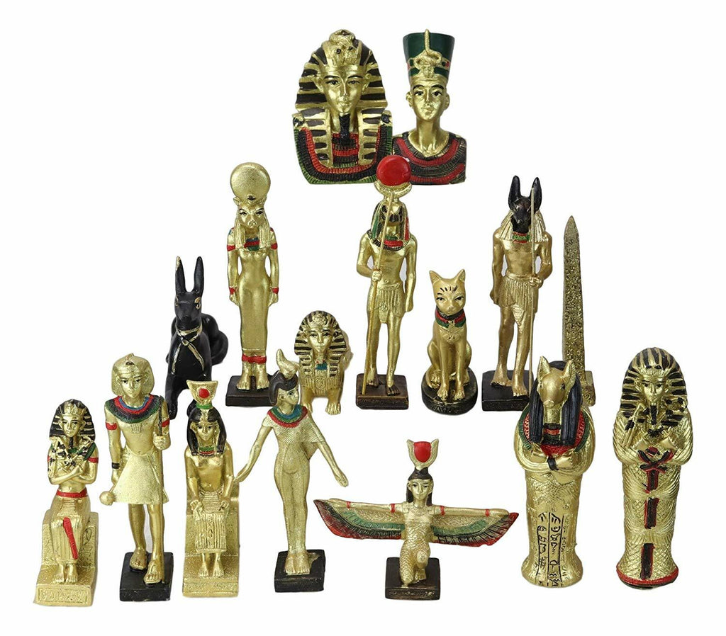 Miniature Egyptian Obelisk Gods Goddesses Pharaoh and Royalty Figurine Set of 16
