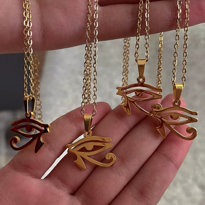 Stainless Steel Ancient Egypt Symbol Necklace Vintage Egyptian Pharaoh Eye of Horus Pendant Necklaces for Women Fashion Jewelry