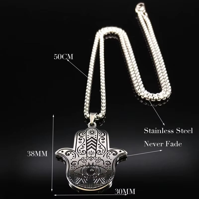Hamsa Hand of Fatima Stainless Steel Necklaces Men Fatima´S Hand Turkish Eye Necklaces Pendants Jewelry Collier Homme N933S02