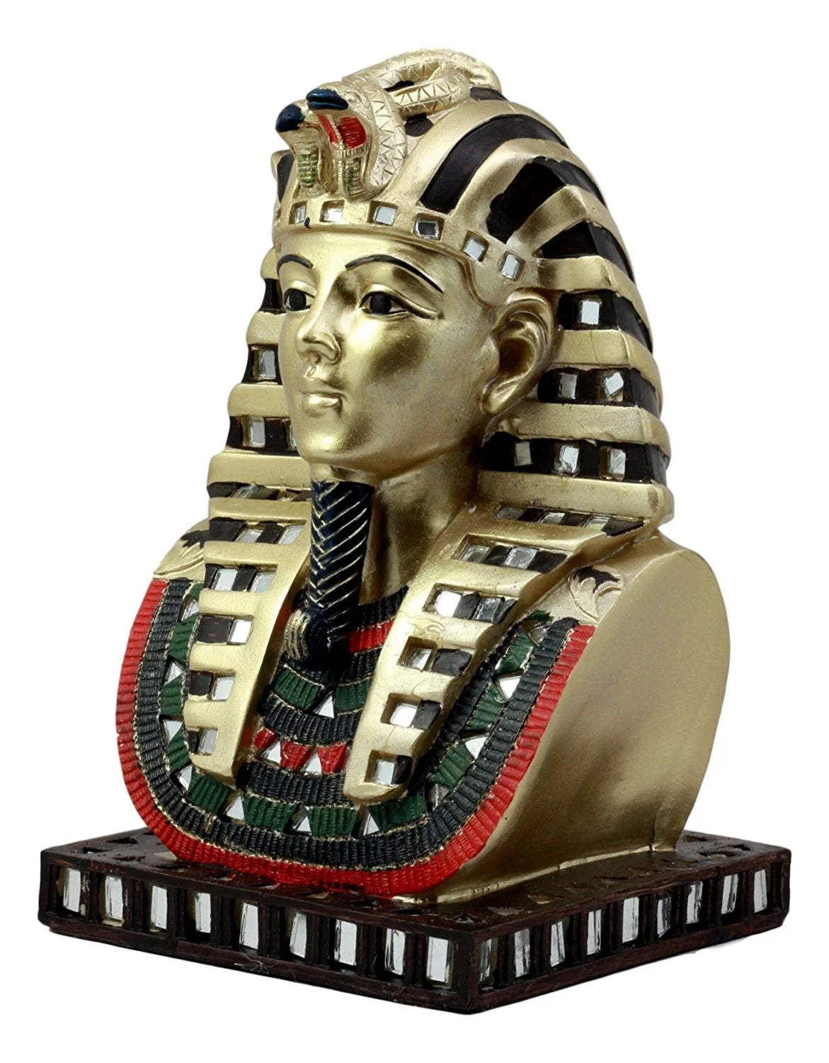 Ebros Golden Mask of King Tut Statue 8"H Pharaoh Vulture and Cobra Crown Bust Egyptian Dynasty Decorative Figurine