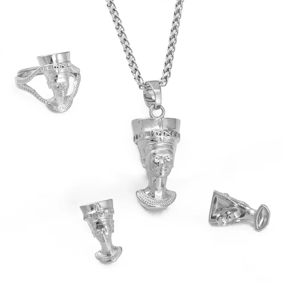 Egyptian Queen Nefertiti Sets Pendant Necklace Stud Earrings Ring African Traditional Culture Jewelry #244206